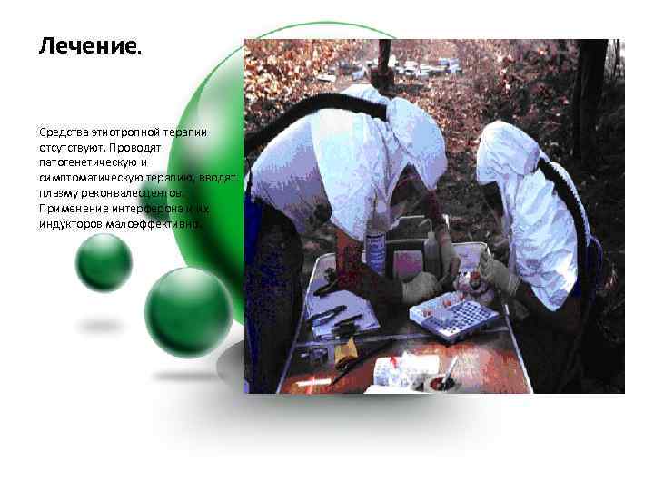 Лечение. Средства этиотропной терапии отсутствуют. Проводят патогенетическую и симптоматическую терапию, вводят плазму реконвалесцентов. Применение