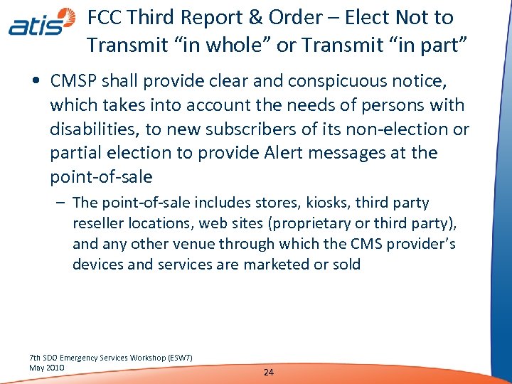 FCC Third Report & Order – Elect Not to Transmit “in whole” or Transmit