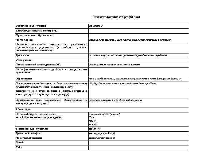 Электронное портфолио Фамилия, имя, отчество полностью Дата рождения (день, месяц, год) Муниципальное образование Место