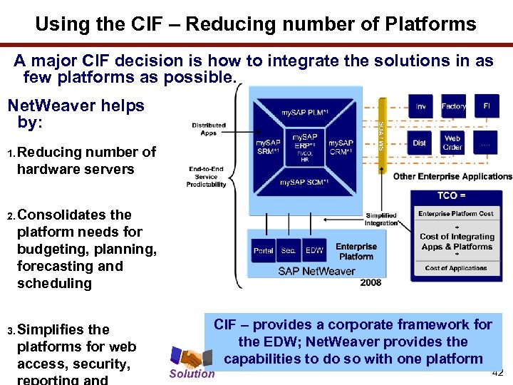 Using the CIF – Reducing number of Platforms A major CIF decision is how