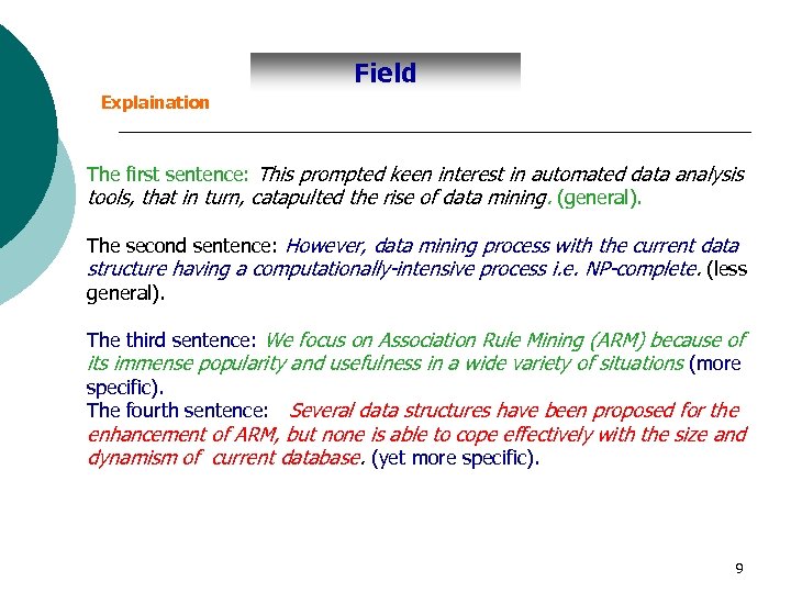 Field Explaination The first sentence: This prompted keen interest in automated data analysis tools,