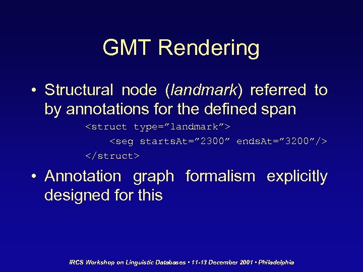 GMT Rendering • Structural node (landmark) referred to by annotations for the defined span