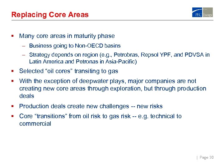 Replacing Core Areas § Many core areas in maturity phase – Business going to