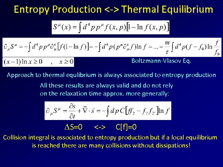 Entropy Production <-> Thermal Equilibrium Boltzmann-Vlasov Eq. Approach to thermal equlibrium is always associated