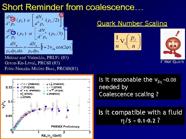 Short Reminder from coalescence… Quark Number Scaling Molnar and Voloshin, PRL 91 (03) Greco-Ko-Levai,