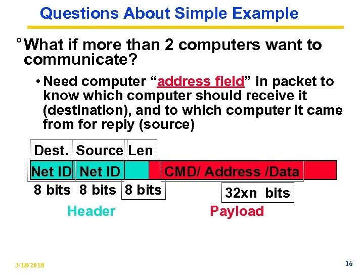 Questions About Simple Example ° What if more than 2 computers want to communicate?