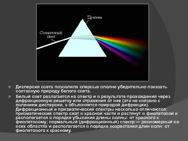 Схема получения с помощью призмы спектра видимого света