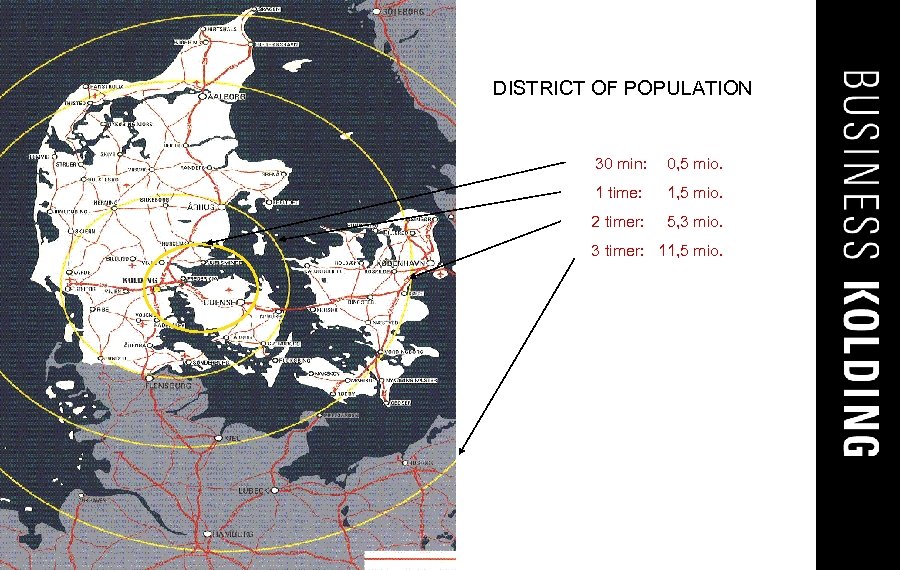 DISTRICT OF POPULATION 30 min: 0, 5 mio. 1 time: 1, 5 mio. 2