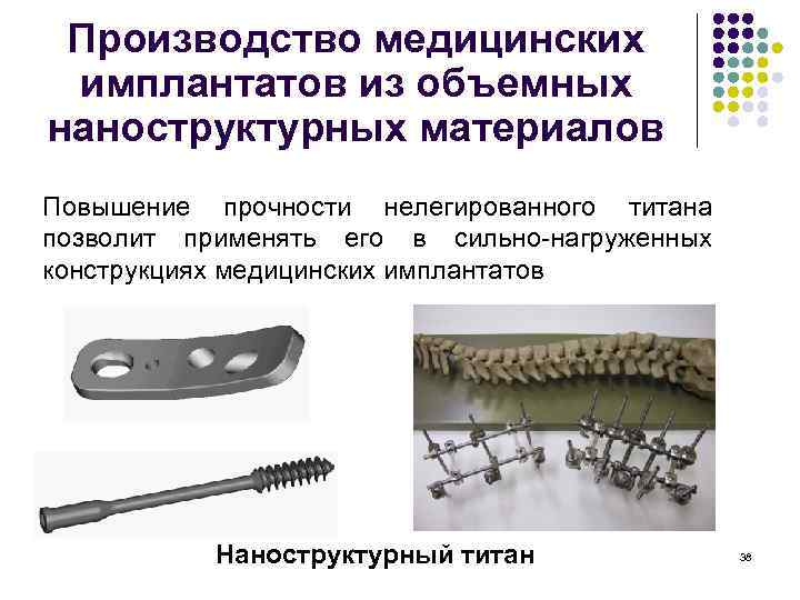 Производство медицинских имплантатов из объемных наноструктурных материалов Повышение прочности нелегированного титана позволит применять его