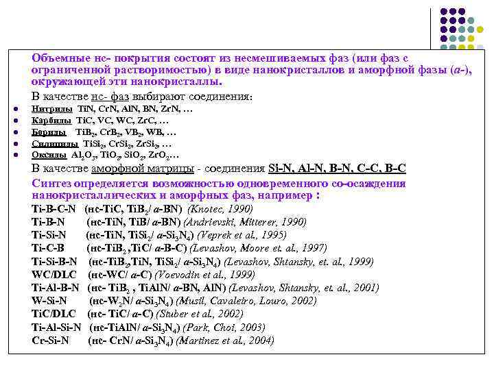 Объемные нс- покрытия состоят из несмешиваемых фаз (или фаз с ограниченной растворимостью) в виде