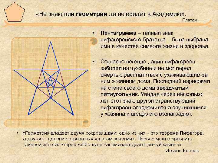  «Не знающий геометрии да не войдёт в Академию» . Платон • Пентаграмма –