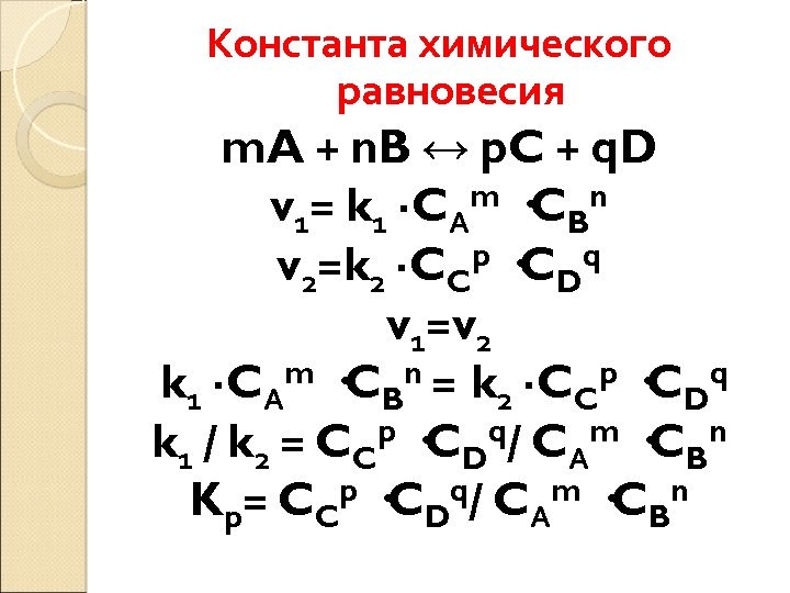 Константа химического равновесия m. A + n. B ↔ p. C + q. D