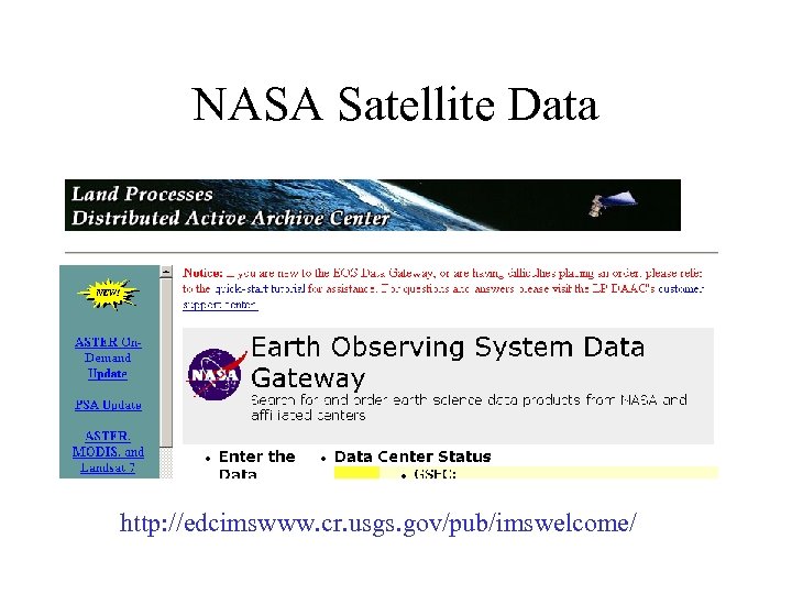 NASA Satellite Data http: //edcimswww. cr. usgs. gov/pub/imswelcome/ 