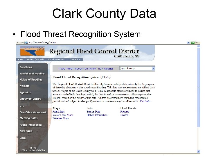 Clark County Data • Flood Threat Recognition System 