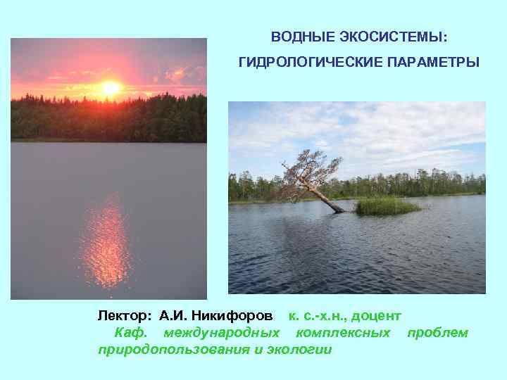 ВОДНЫЕ ЭКОСИСТЕМЫ: ГИДРОЛОГИЧЕСКИЕ ПАРАМЕТРЫ Лектор: А. И. Никифоров к. с. -х. н. , доцент