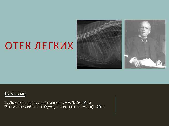 ОТЕК ЛЕГКИХ Источники: 1. Дыхательная недостаточность – А. П. Зильбер 2. Болезни собак –