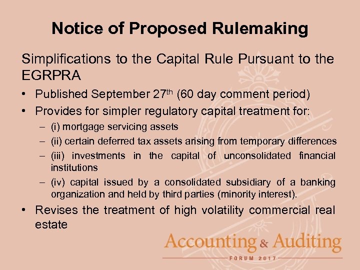 Notice of Proposed Rulemaking Simplifications to the Capital Rule Pursuant to the EGRPRA •