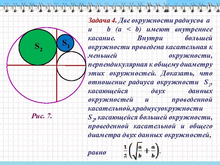 S 2 Рис. 7. S 1 Задача 4. Две окружности радиусов a и b