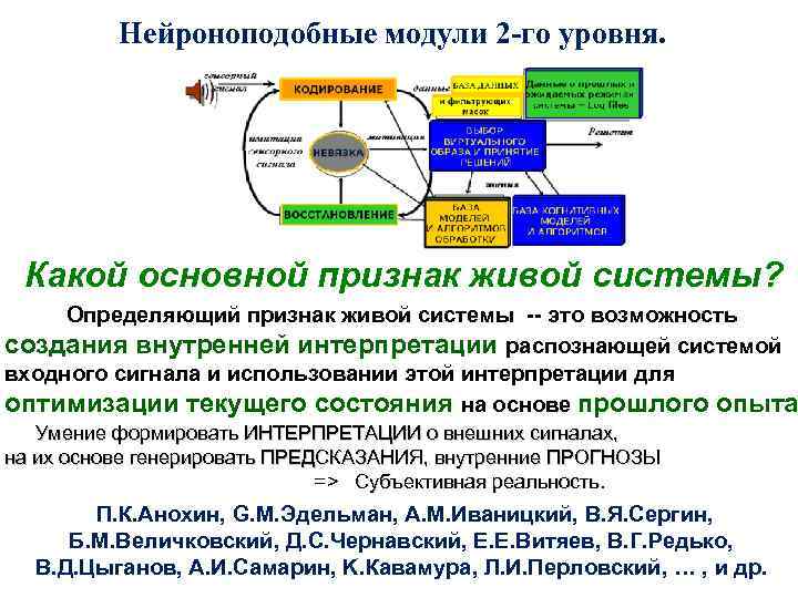  Нейроноподобные модули 2 -го уровня. Какой основной признак живой системы? Определяющий признак живой