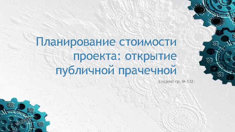 Планирование стоимости проекта: открытие публичной прачечной Студент гр. М-132: 