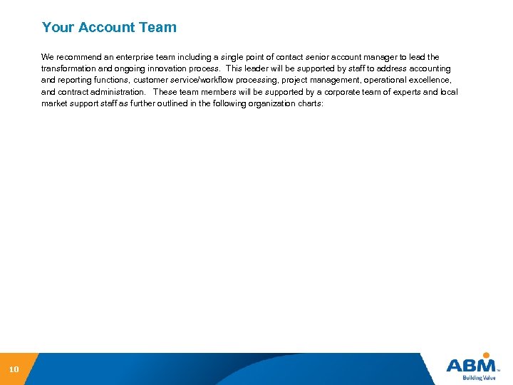 Your Account Team We recommend an enterprise team including a single point of contact