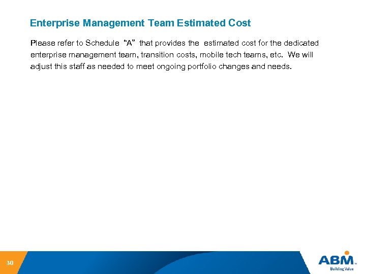 Enterprise Management Team Estimated Cost Please refer to Schedule “A” that provides the estimated