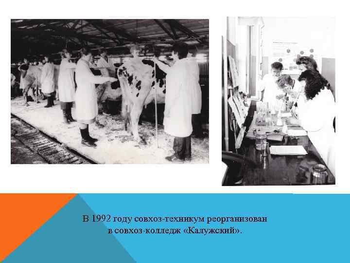 В 1992 году совхоз-техникум реорганизован в совхоз-колледж «Калужский» . 