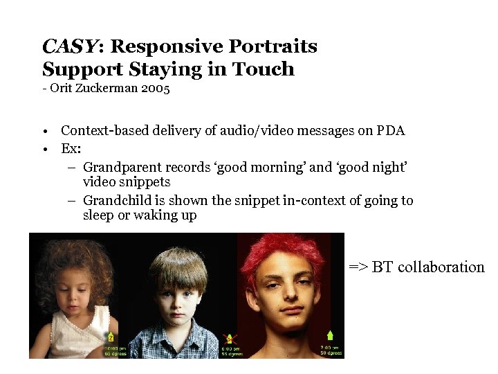 CASY: Responsive Portraits Support Staying in Touch - Orit Zuckerman 2005 • Context-based delivery