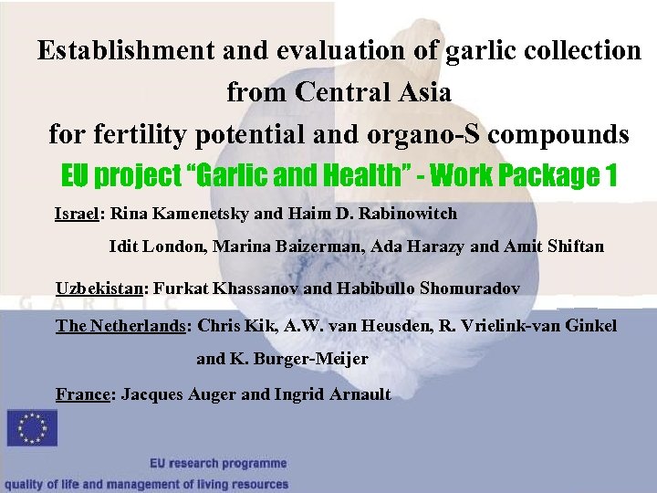 Establishment and evaluation of garlic collection from Central Asia for fertility potential and organo-S