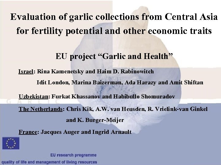Evaluation of garlic collections from Central Asia for fertility potential and other economic traits