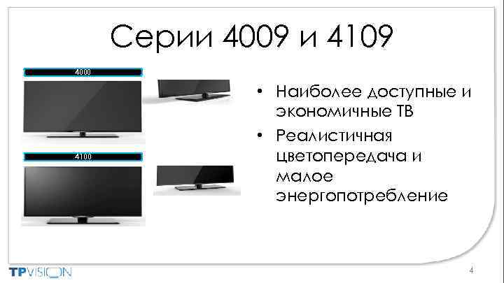 Cерии 4009 и 4109 4000 4100 • Наиболее доступные и экономичные ТВ • Реалистичная