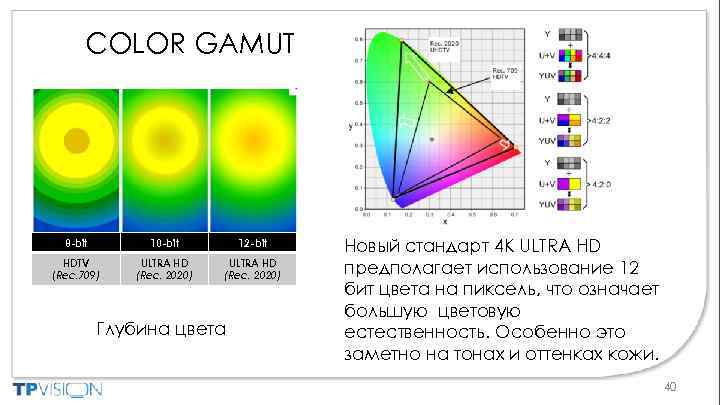 COLOR GAMUT 8 -bit 10 -bit 12 -bit HDTV (Rec. 709) ULTRA HD (Rec.