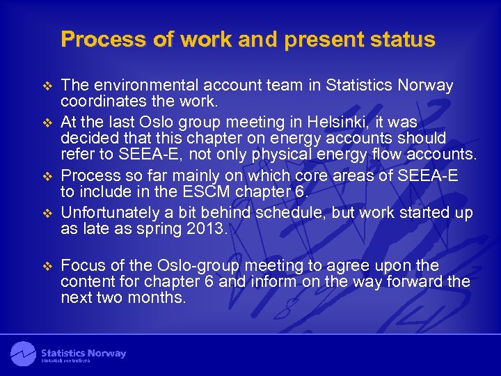 Process of work and present status v v v The environmental account team in