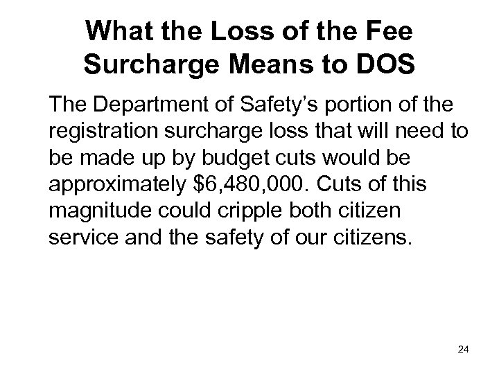 What the Loss of the Fee Surcharge Means to DOS The Department of Safety’s
