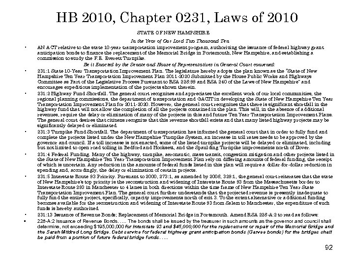  • • HB 2010, Chapter 0231, Laws of 2010 STATE OF NEW HAMPSHIRE