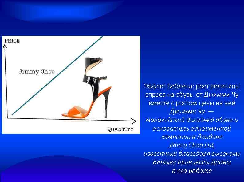 Эффект Веблена: рост величины спроса на обувь от Джимми Чу вместе с ростом цены