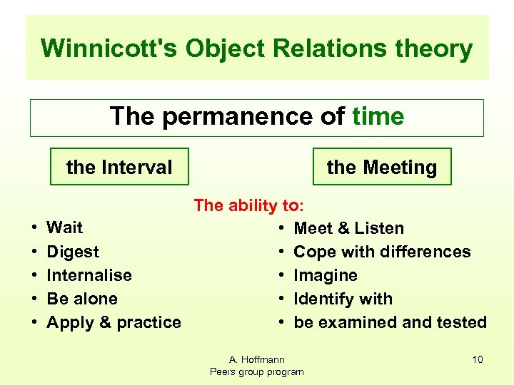 Winnicott's Object Relations theory The permanence of time the Interval • • • the