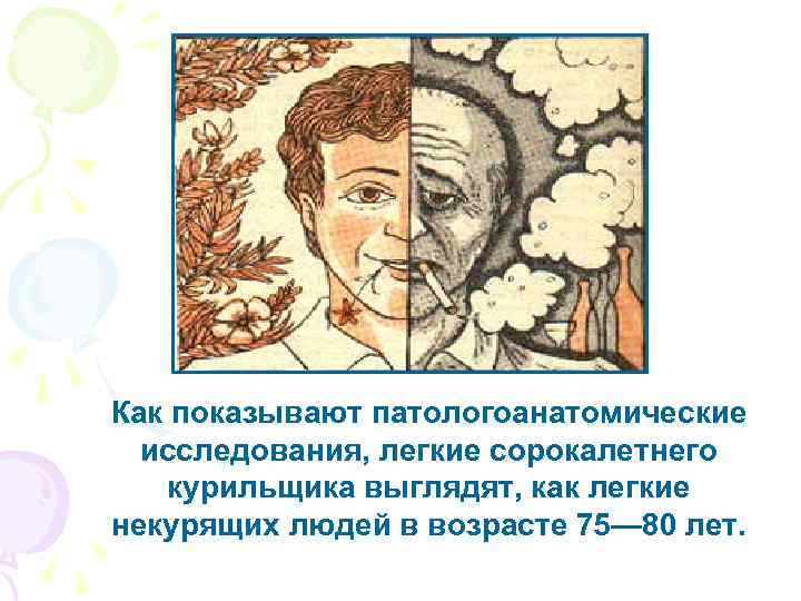 Как показывают патологоанатомические исследования, легкие сорокалетнего курильщика выглядят, как легкие некурящих людей в возрасте