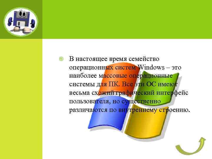  В настоящее время семейство операционных систем Windows – это наиболее массовые операционные системы