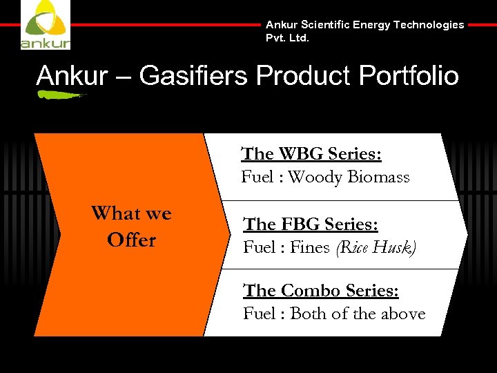 Ankur Scientific Energy Technologies Pvt. Ltd. Ankur – Gasifiers Product Portfolio The WBG Series: