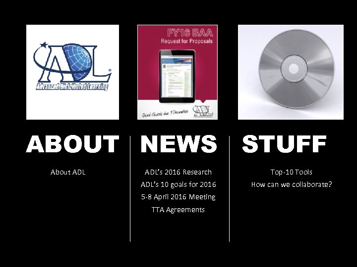 ABOUT NEWS About ADL STUFF ADL’s 2016 Research Top-10 Tools ADL’s 10 goals for