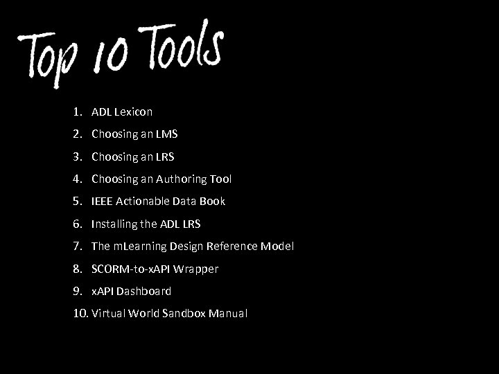 1. ADL Lexicon 2. Choosing an LMS 3. Choosing an LRS 4. Choosing an