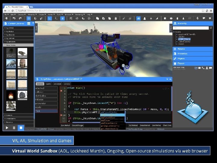 VR, AR, Simulation and Games Virtual World Sandbox (ADL, Lockheed Martin), Ongoing, Open-source simulations