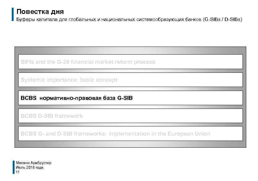 Повестка дня Буферы капитала для глобальных и национальных системообразующих банков (G-SIBs / D-SIBs) SIFIs