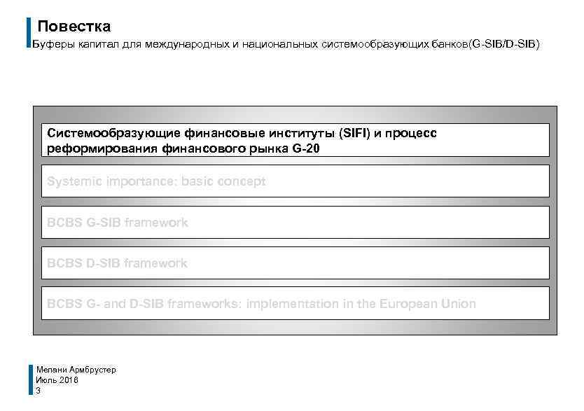 Повестка Буферы капитал для международных и национальных системообразующих банков(G-SIB/D-SIB) Системообразующие финансовые институты (SIFI) и