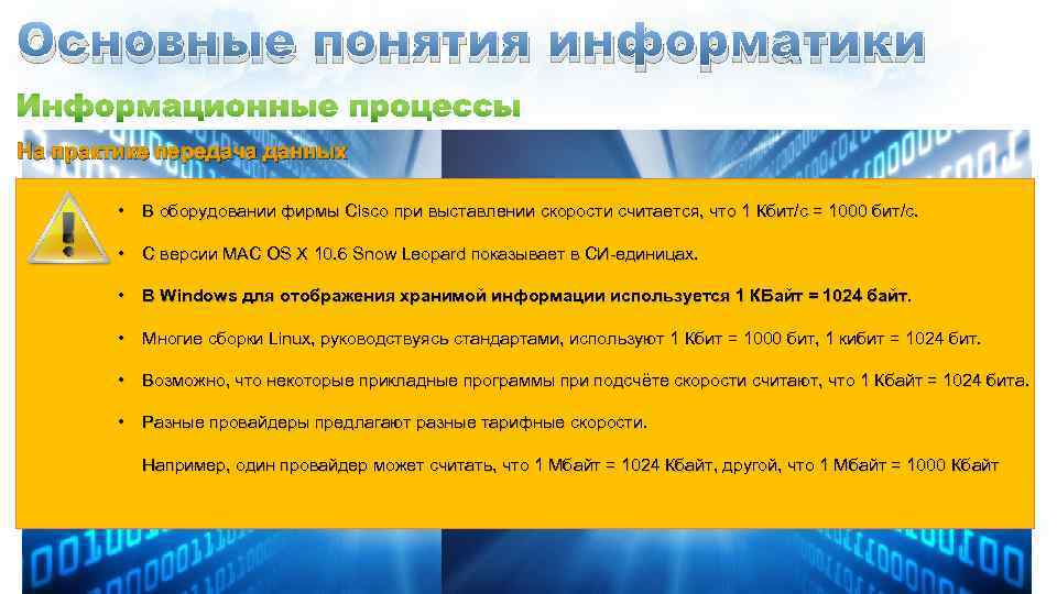 Основные понятия информатики На практике передача данных • В оборудовании фирмы Cisco при выставлении