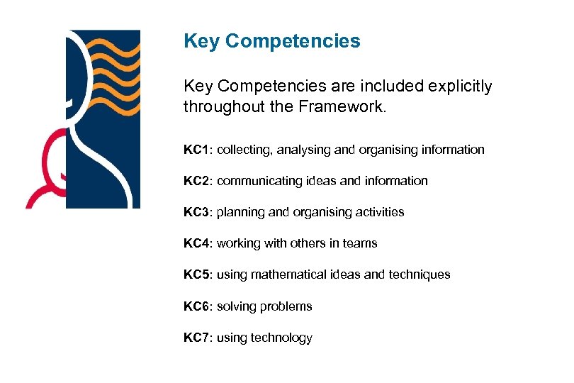 Key Competencies are included explicitly throughout the Framework. KC 1: collecting, analysing and organising