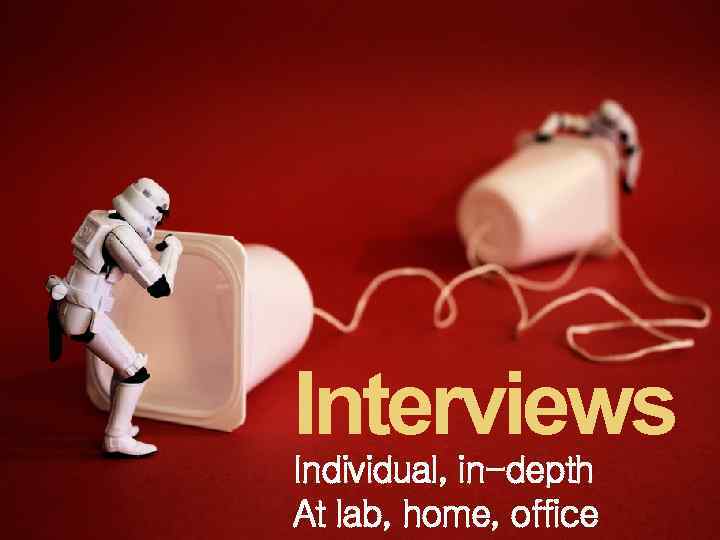 Interviews Individual, in-depth At lab, home, office 