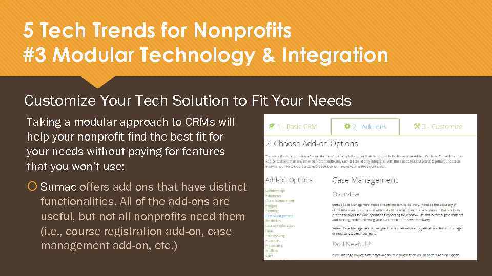 5 Tech Trends for Nonprofits #3 Modular Technology & Integration Customize Your Tech Solution