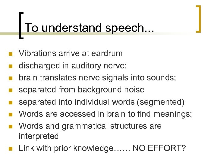 To understand speech. . . n n n n Vibrations arrive at eardrum discharged